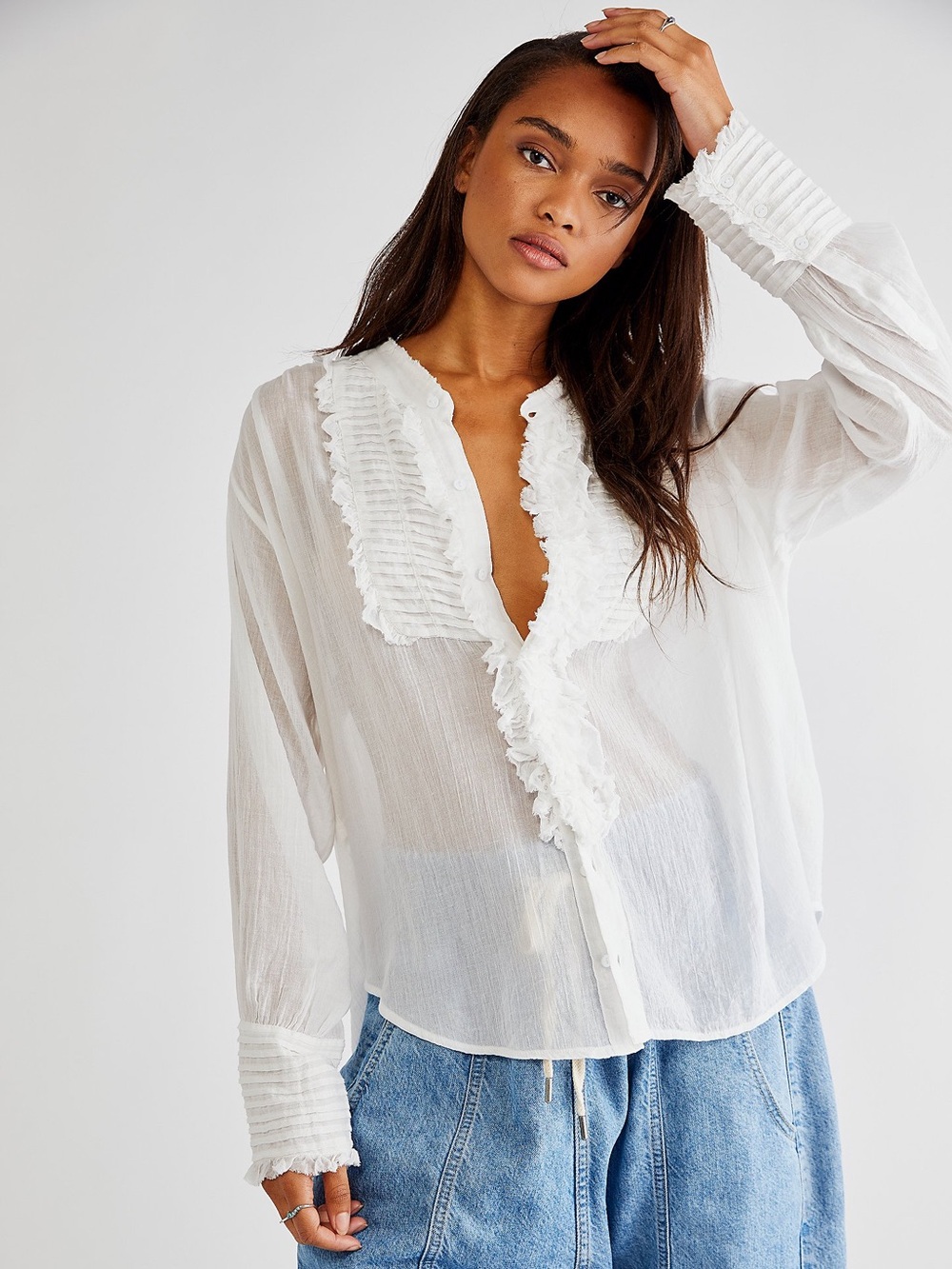 Free People One Voile Miles Tuxedo Shirt White Size Large